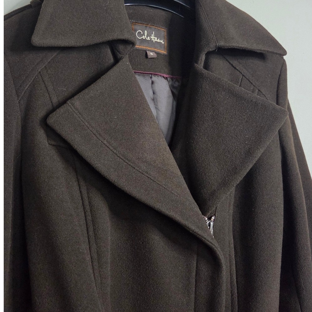 Cole Haan Women 10 Brown Wool Asymmetrical Zip Trench‎ Coat Dark Academia Jacket